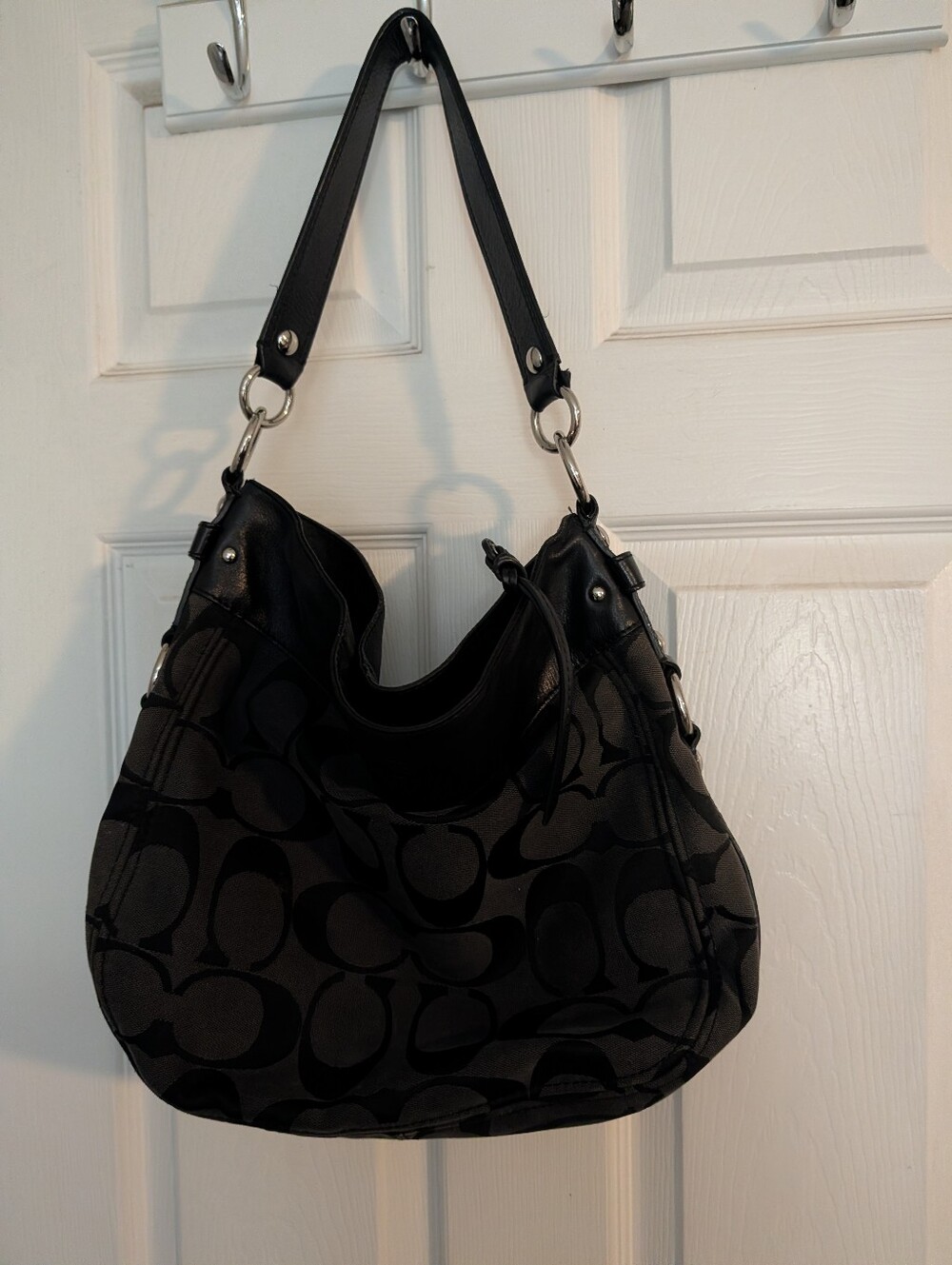 Coach Black Signature Pattern Hobo Shoulder Bag
